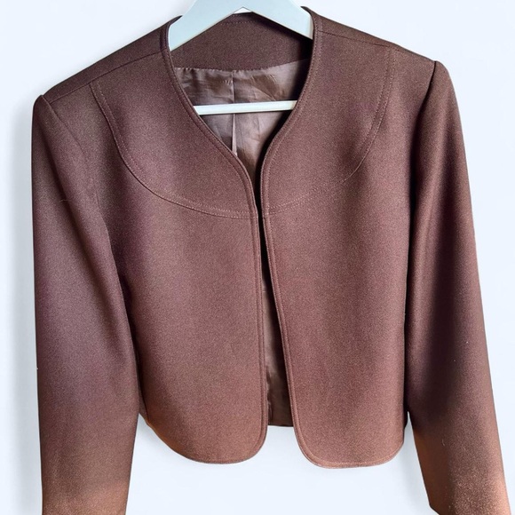 Vintage 90s Barclay Square Brown Cropped Box Blazer Jacket - Picture 1 of 7